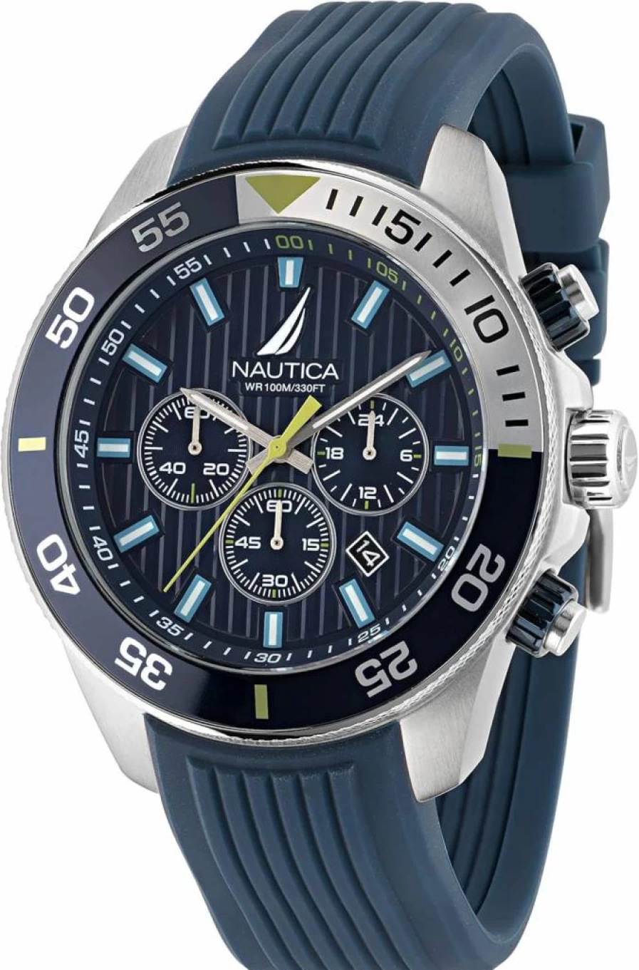 Nautica Men's Napnos304 Stainless Steel Bracelet & Blue Silicone Strap Watch - Recycled Material Eco-Friendly Design