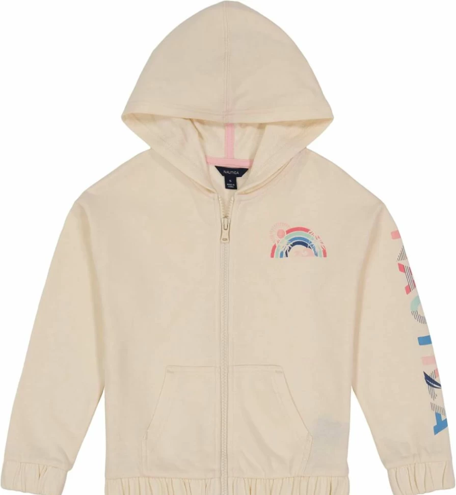 Nautica Girls' Fleece Hoodie with Full-Zip Front, Logo Design & Pockets for Comfort and Style
