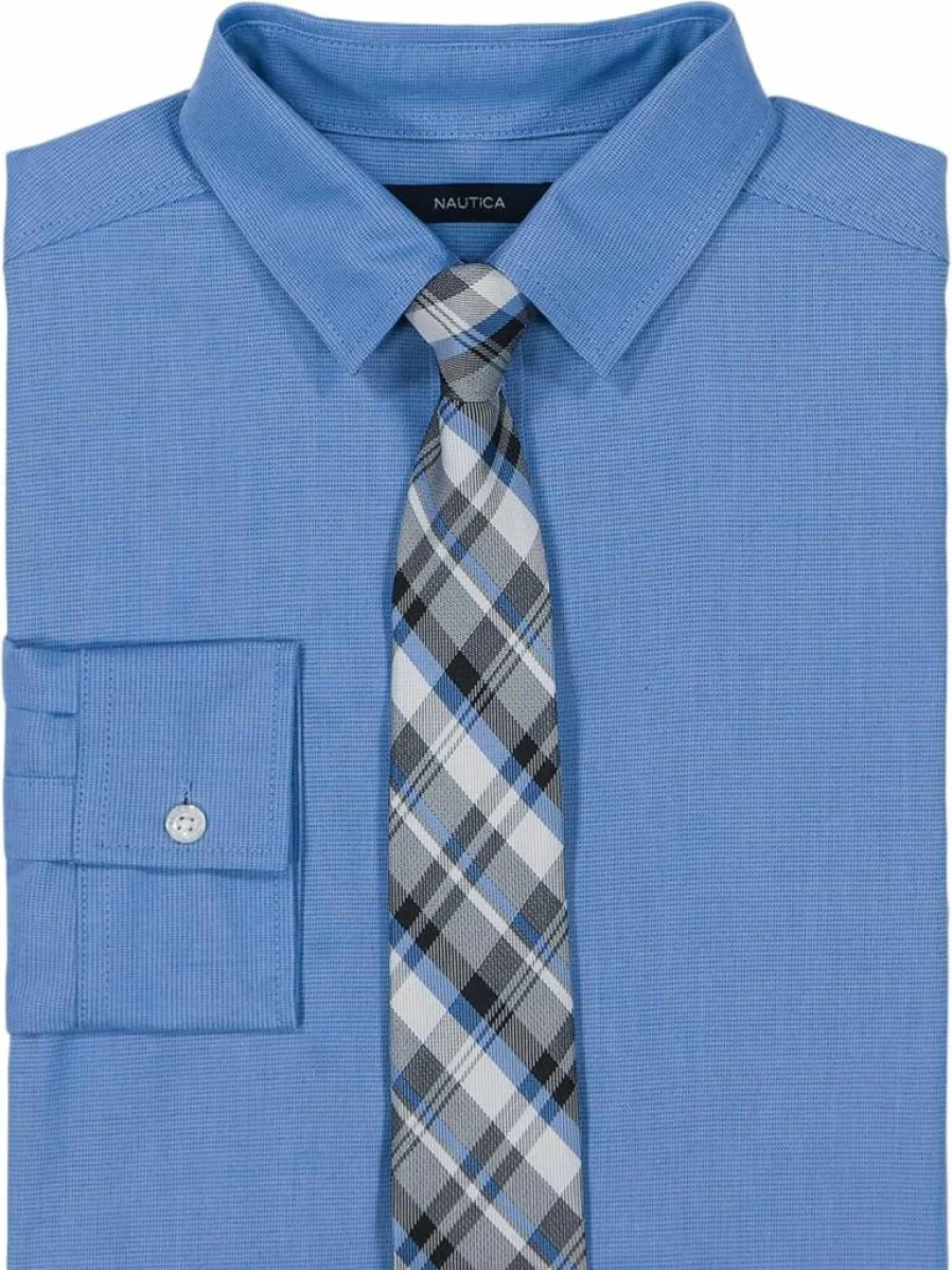 Nautica Boys' Formal Long Sleeve Dress Shirt with Collar and Tie for Kids