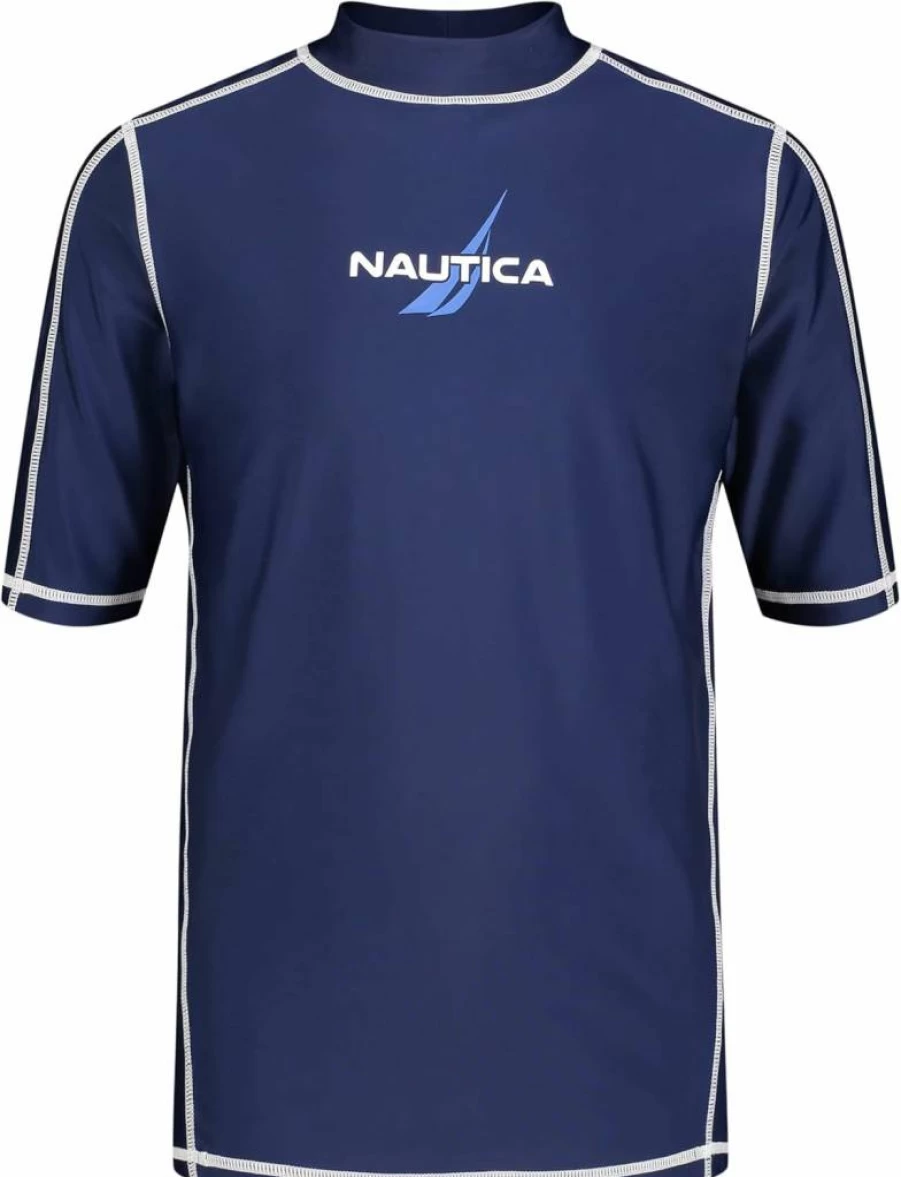 Nautica Boys' UPF 50+ Sun Protection Short Sleeve Swim Rash Guard for Kids