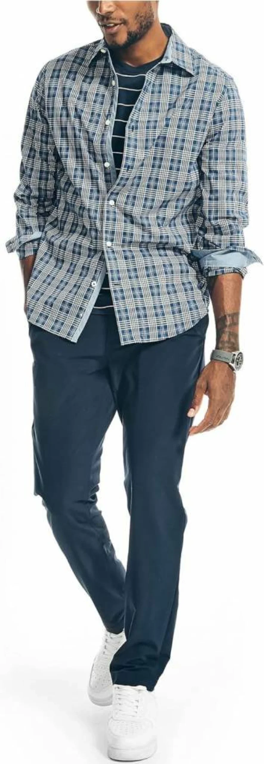 Nautica Men's Navtech Plaid Flannel Shirt - Classic Fit Casual Button-Down for Men