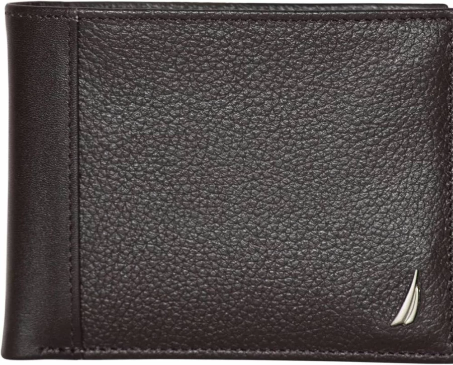 Nautica Men's RFID Blocking Bifold Leather Wallet with ID Window & Multiple Card Slots - Durable & Stylish Design