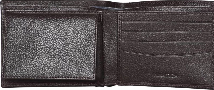 Nautica Men's RFID Blocking Bifold Leather Wallet with ID Window & Multiple Card Slots - Durable & Stylish Design
