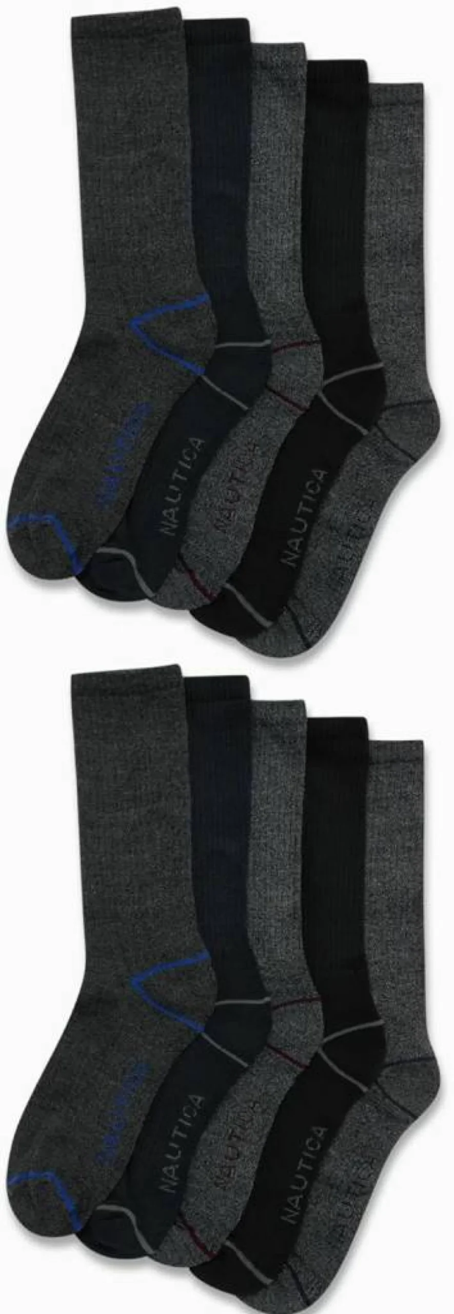 Nautica Men's 10-Pack Crew Socks - Breathable Moisture-Wicking Athletic & Dress Socks for Men (Sizes 6-12.5) - Cushioned Comfort for Work & Casual Wear