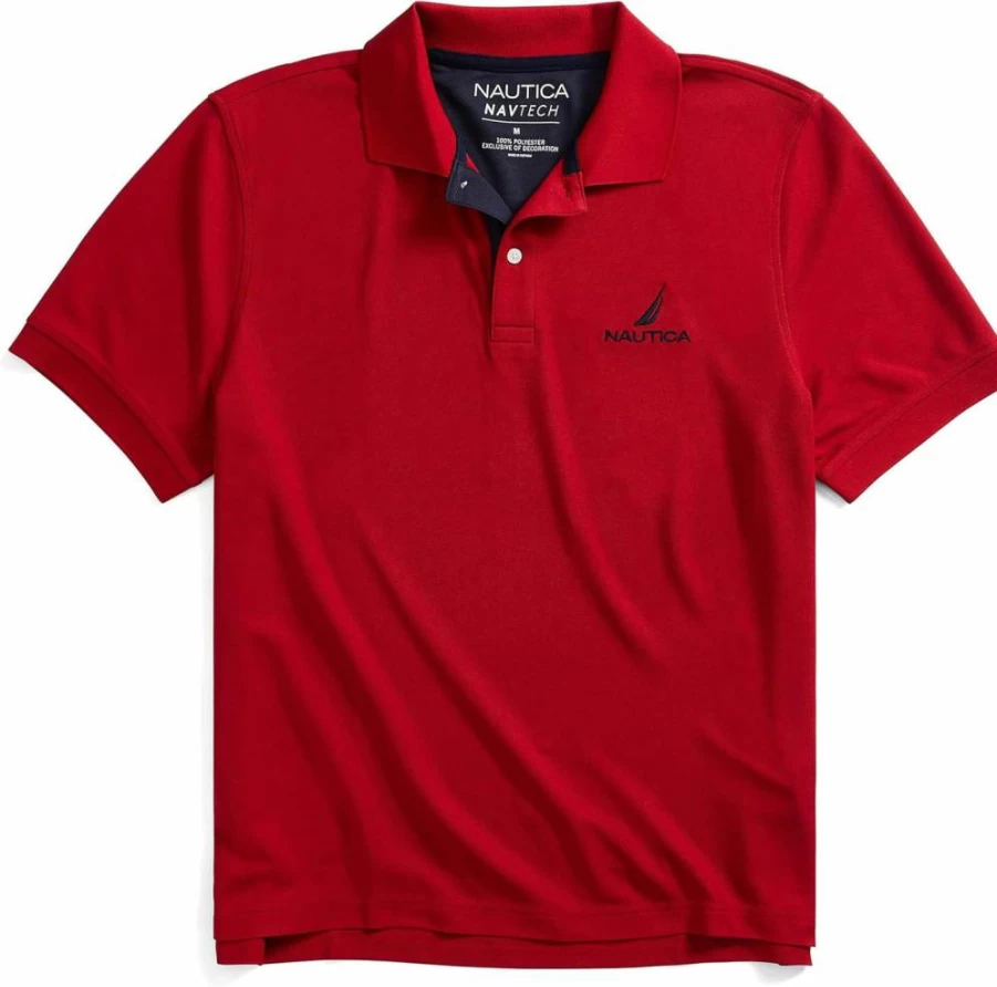 Nautica Men's NavTech Stripe Collar Polo Shirt - Classic Fit Performance Golf Tee