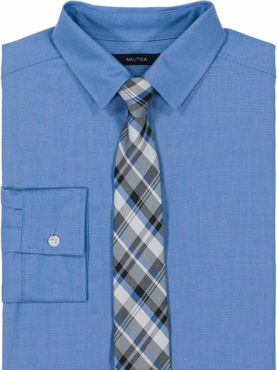 Nautica Boys' Formal Long Sleeve Dress Shirt with Collar and Included Tie
