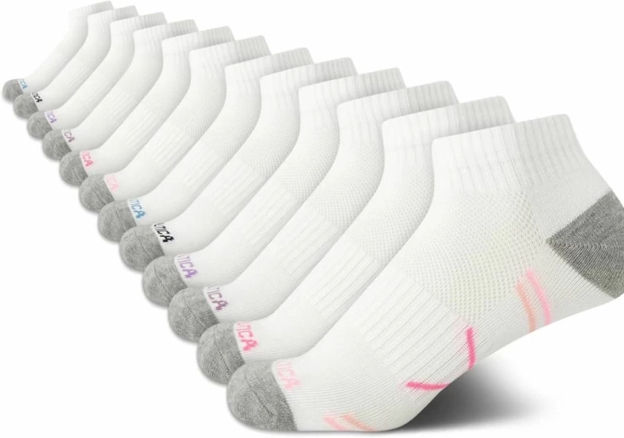 Nautica Women's 12-Pack Athletic Socks - Moisture-Wicking Cushioned Comfort with Arch Support (Size 4-10) Quarter Cut Sports Socks