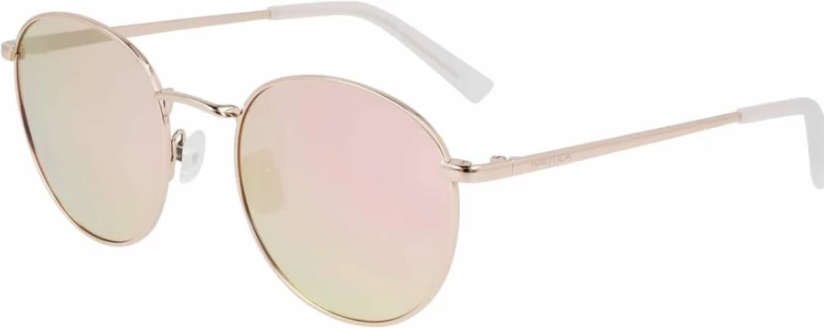 NAUTICA N100SP Polarized Round Sunglasses for Men & Women, Rose Gold Frame, UV Protection, One Size, Classic Aviator Style