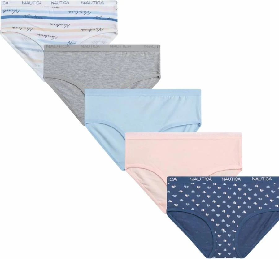 Nautica Girls Cotton Underwear 5-Pack - Breathable Mid-Waist Briefs for Ages 4-12 | Comfort Stretch Panties
