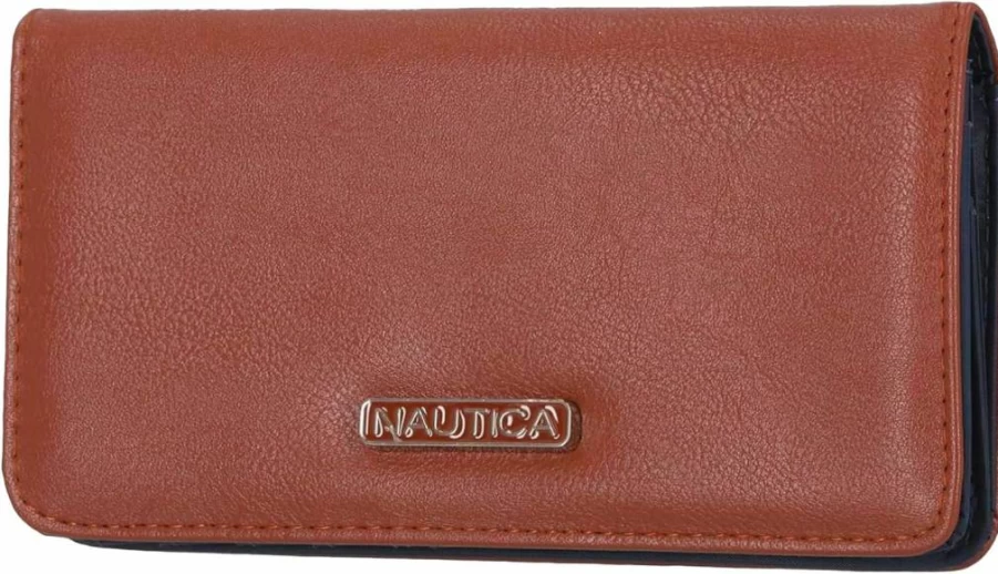 Nautica Women's Slim RFID Blocking Vegan Leather Wallet – Travel Credit Card Holder, Coin Purse & Checkbook Organizer in Indigo, Red, White