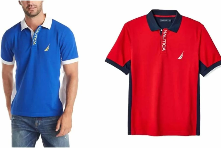 Nautica Men's Performance Pique Polo Shirt - Breathable Short Sleeve Color Block Design for Active Lifestyle