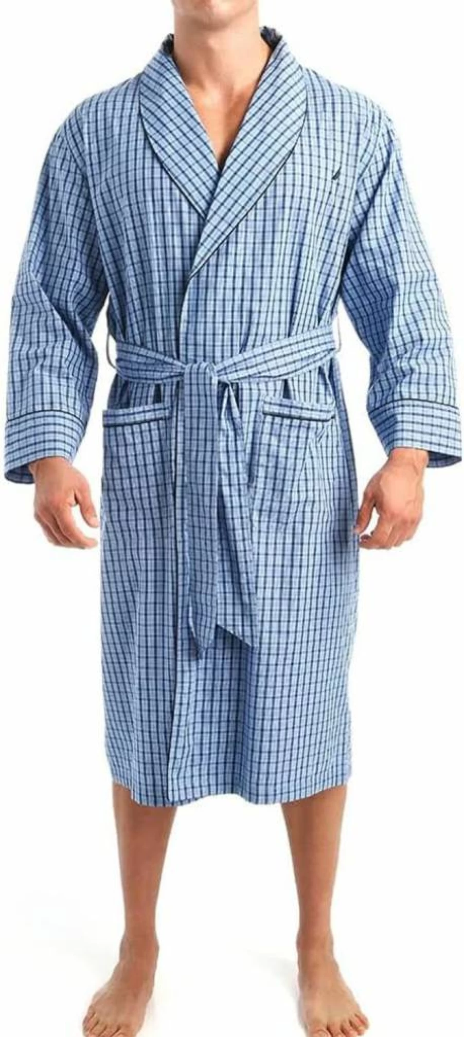Nautica Men's Lightweight Cotton Long Sleeve Bathrobe - Comfortable Woven Loungewear