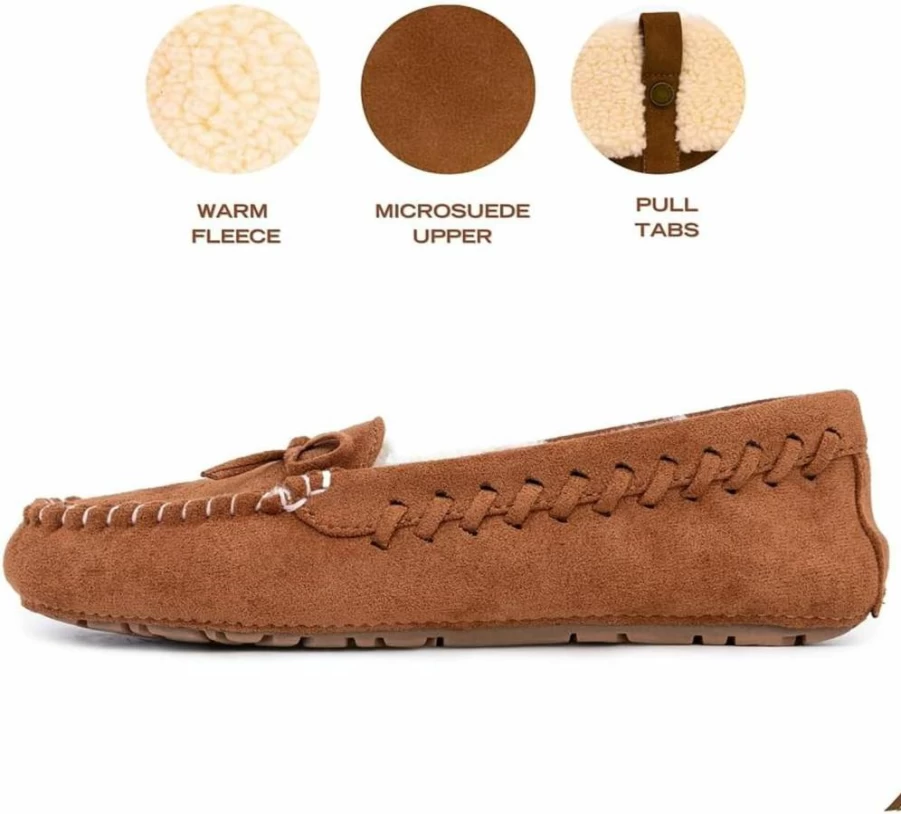 Nautica Women's Fuzzy Slip-Resistant Loafers - Indoor/Outdoor Microsuede House Slippers for Warm Comfort