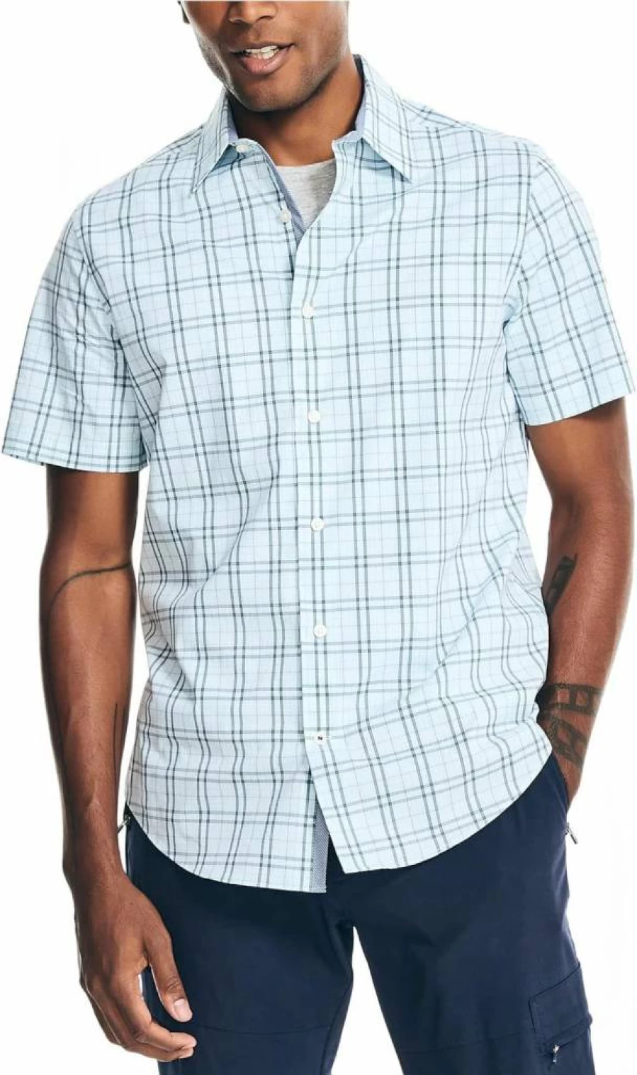 Nautica Men's Slim Fit Plaid Short-Sleeve Casual Shirt – Lightweight Summer Top