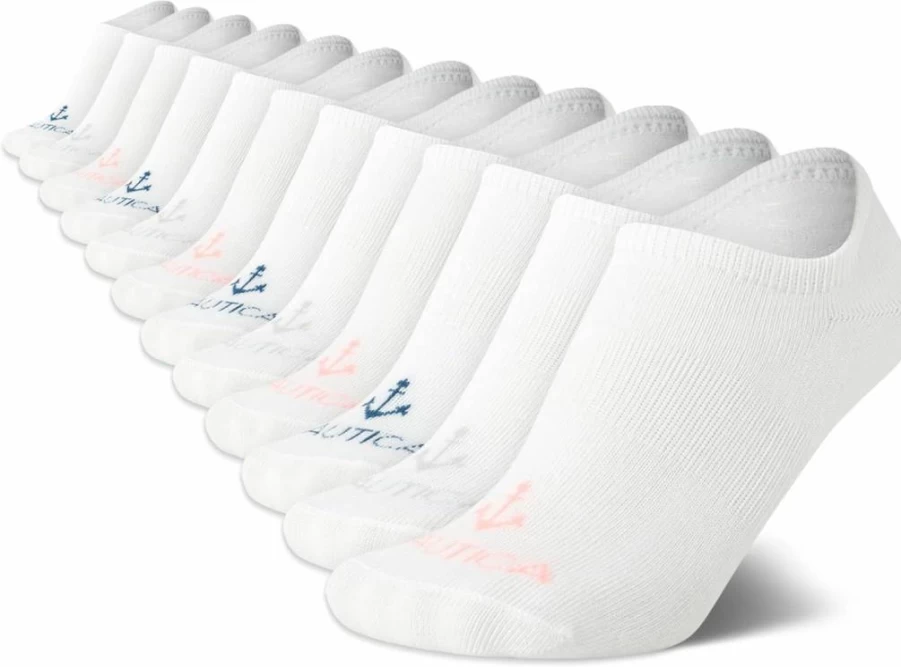 Nautica Women's 12-Pack No-Show Socks - Moisture-Wicking, Non-Slip, Breathable Cuff Liners for Comfort & Style