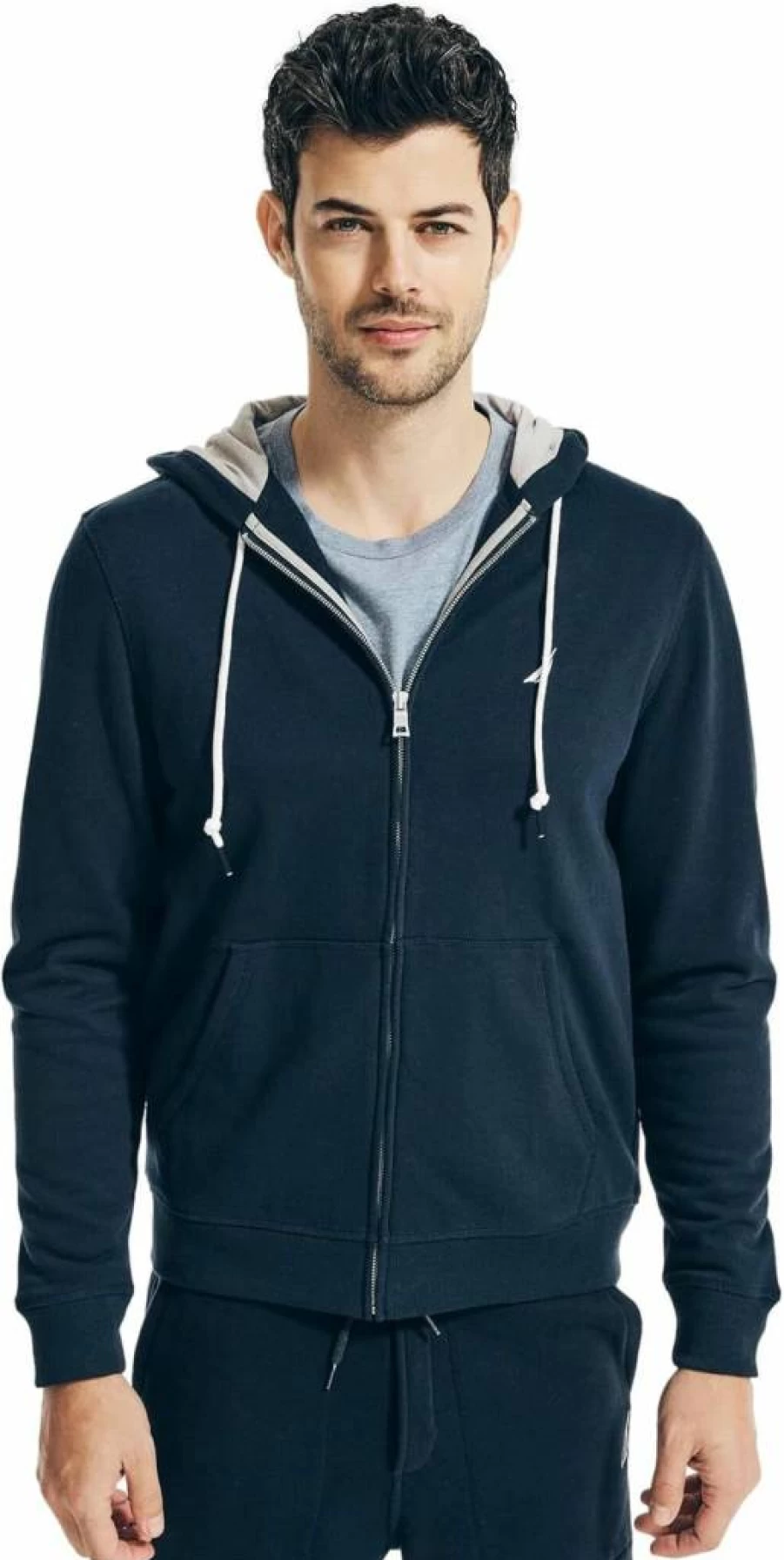 Nautica Men's Fleece Full-Zip Hoodie with Anchor Design - Comfortable Pullover Jacket for Casual Wear