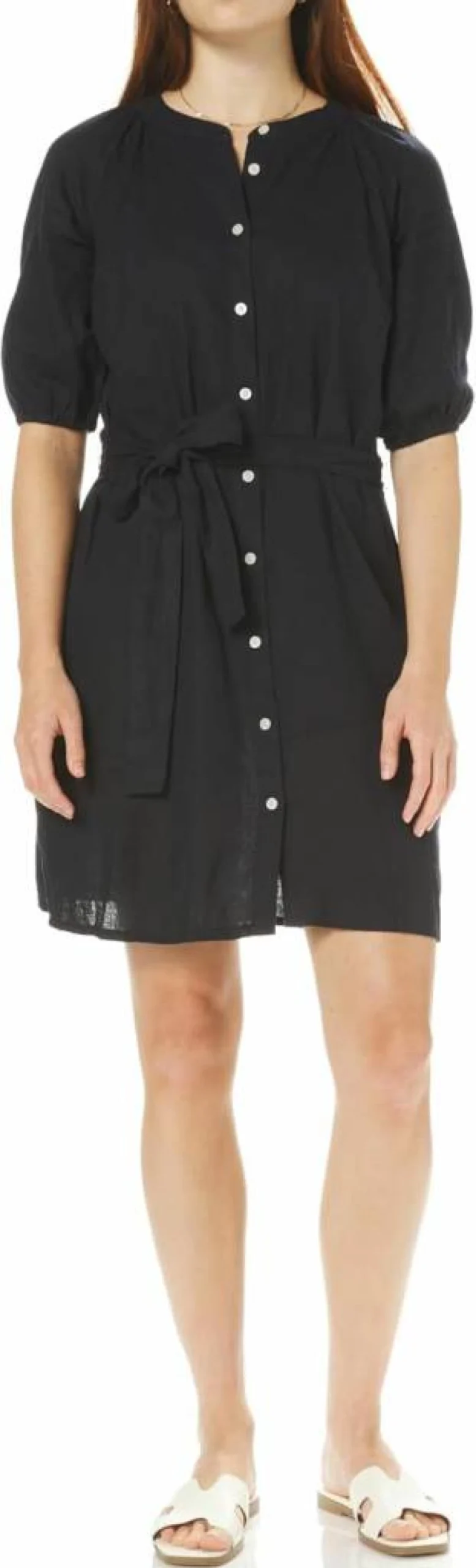Nautica Women's Linen Blend Mini Dress - Short Sleeve Summer Casual Dress