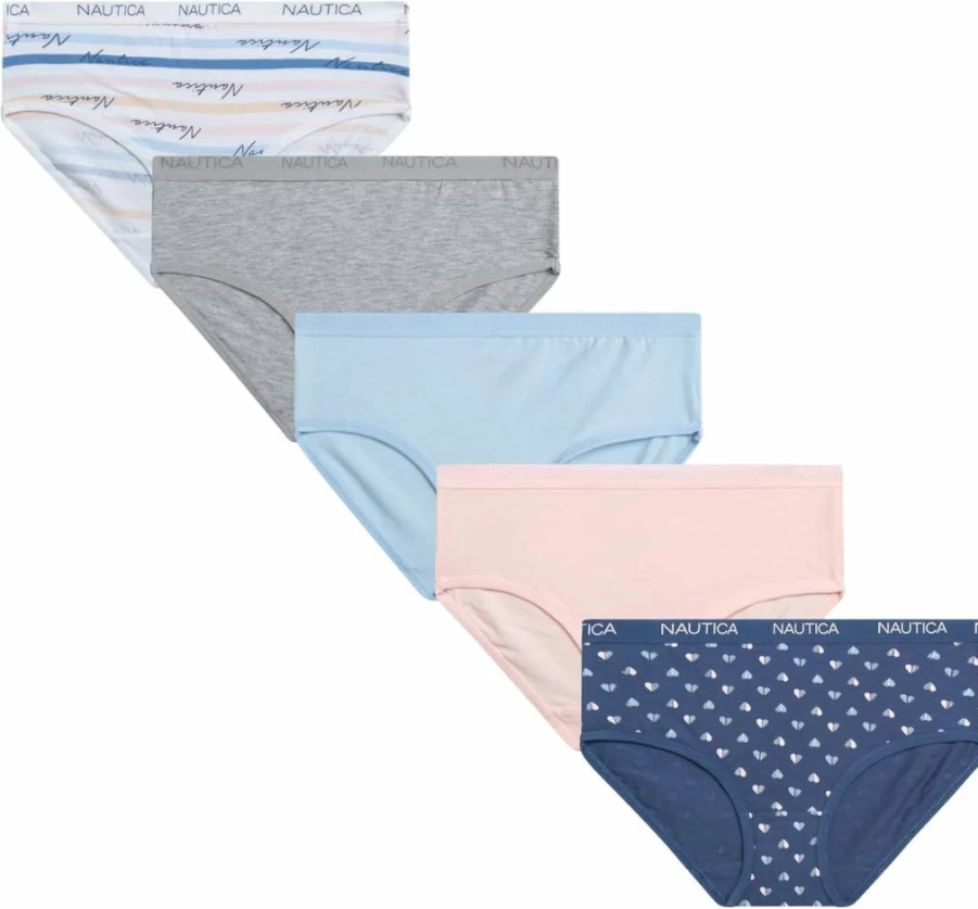 Nautica Girls Cotton Underwear 5-Pack - Breathable Mid-Waist Briefs for Ages 4-12 | Comfort Stretch Panties