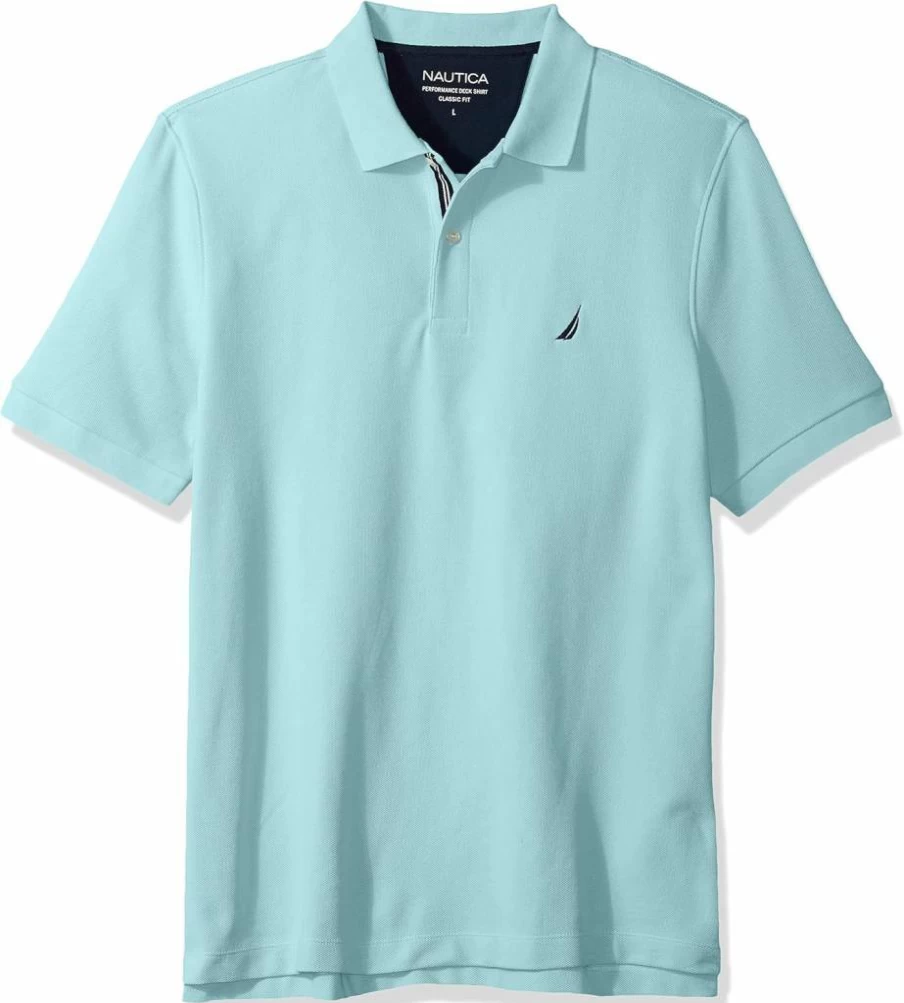 Nautica Men's Classic Solid Performance Polo Shirt - Short Sleeve Deck Crewneck Top for Casual Wear