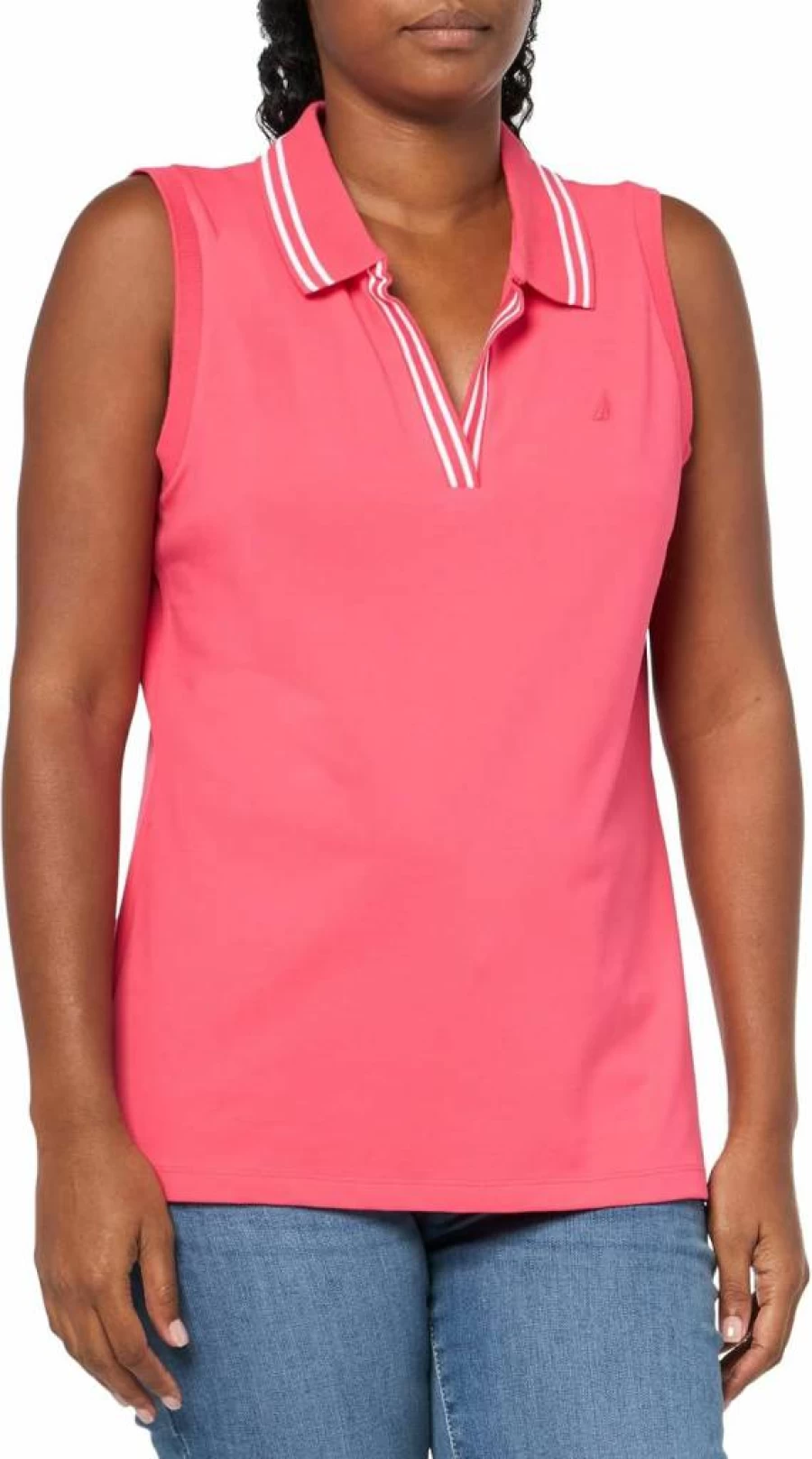Nautica Women's Classic Johnny Collar Polo Shirt - Solid Color Sleeveless Top for Women