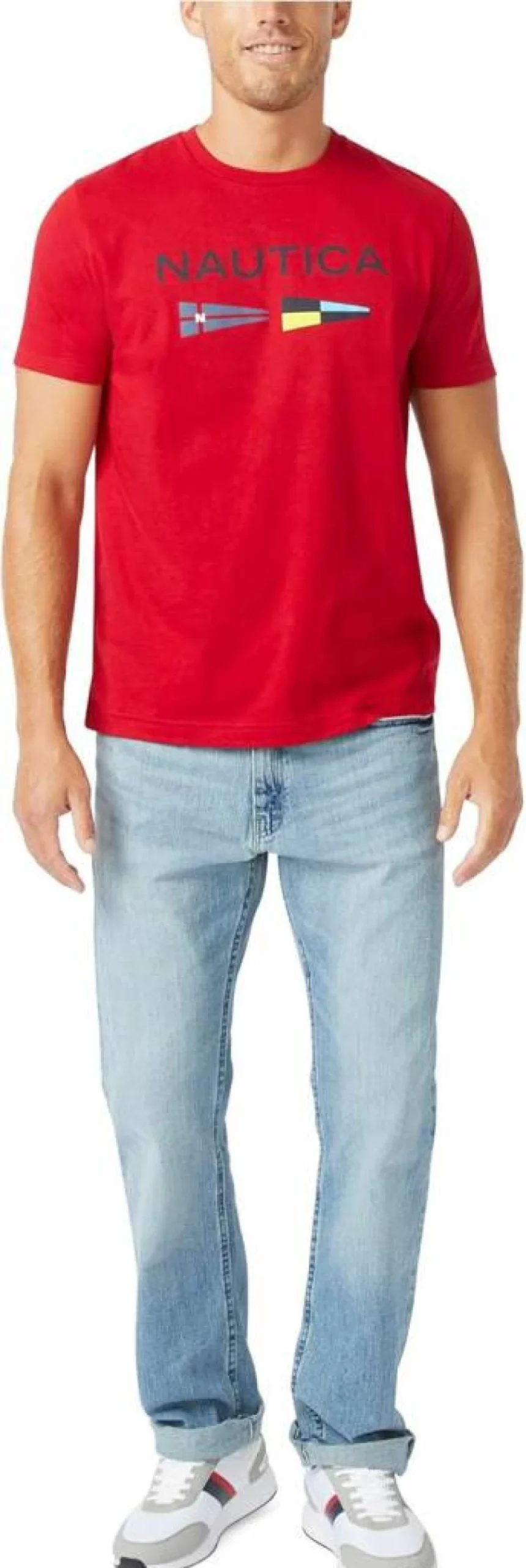 Nautica Men's Sustainable Signal Flag Logo Graphic Cotton T-Shirt – Eco-Friendly Casual Tee