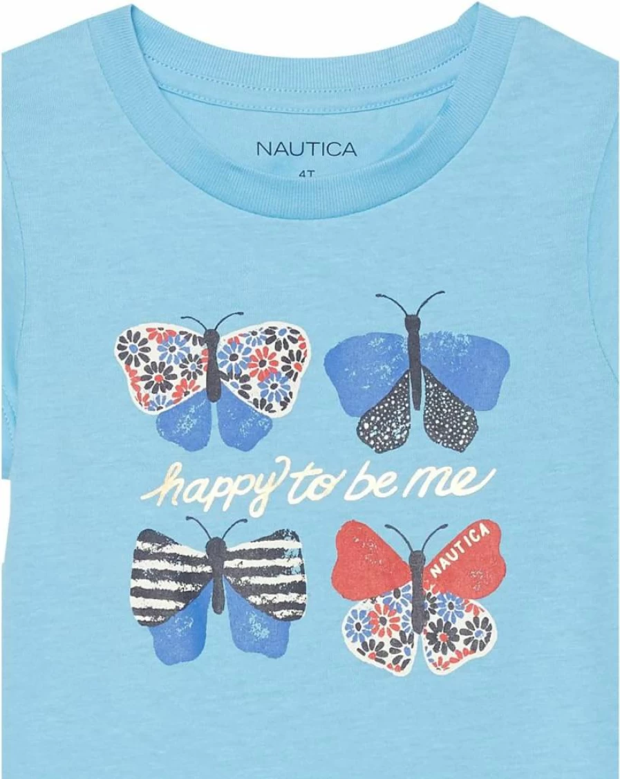Nautica Girls' Cotton Short Sleeve Graphic Tee - Soft Tagless Crewneck T-Shirt with Playful Print