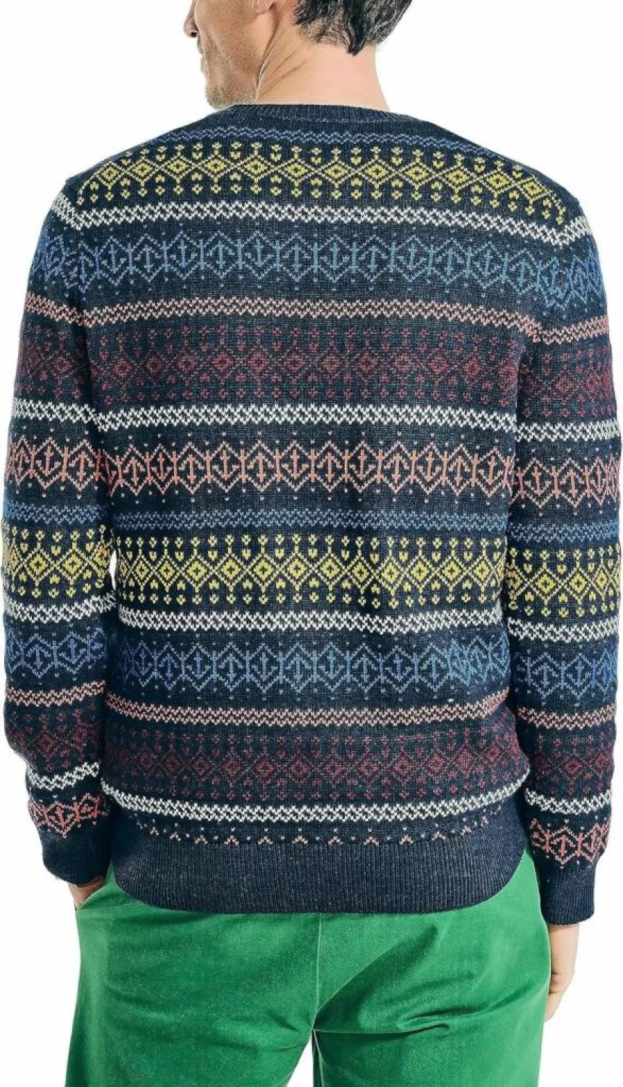 Nautica Men's Fair Isle Knit Sweater - Classic Crewneck Winter Pullover for Men