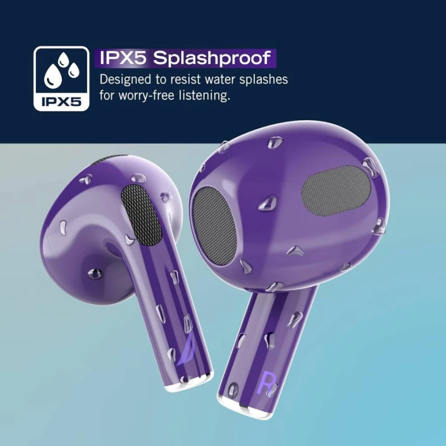 Nautica Purple Bluetooth Earbuds with Bluetooth 5.3, 16H Playtime, Stereo Calls, Lightweight Wireless Headphones for iOS & Android