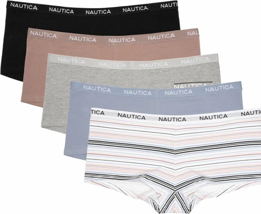 Nautica Women's 5-Pack Cotton Boyshort Underwear Set - Comfortable & Breathable Panties