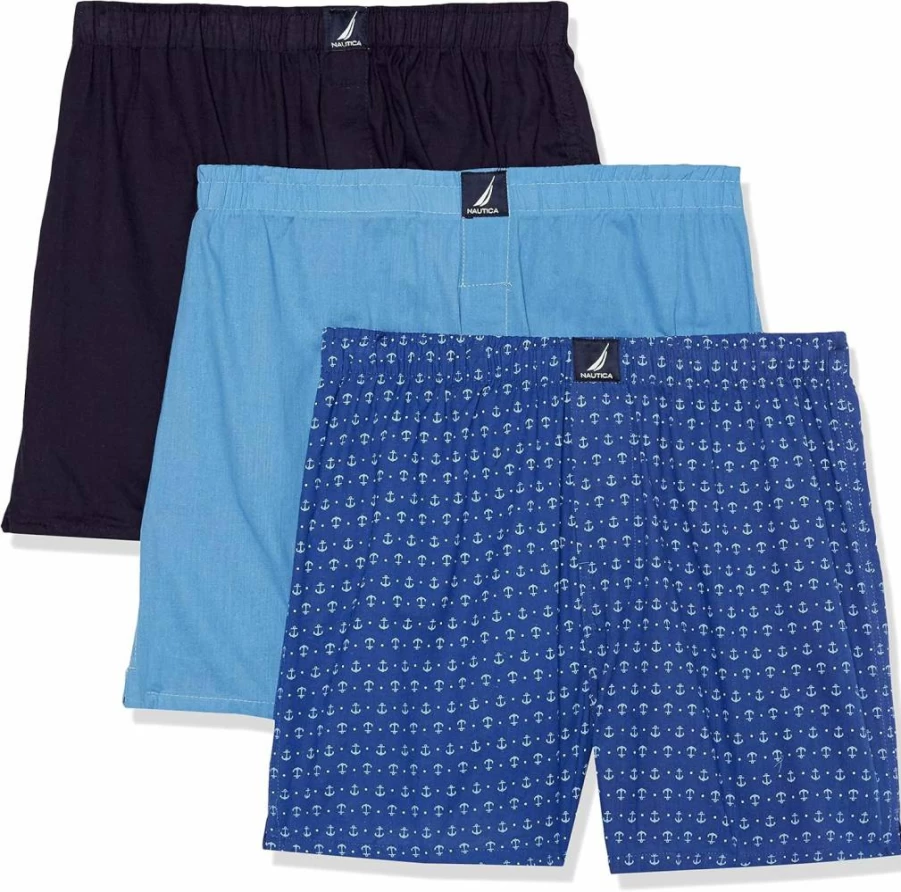Nautica Men's 3-Pack Cotton Boxer Briefs - Soft Comfort Underwear for Everyday Wear