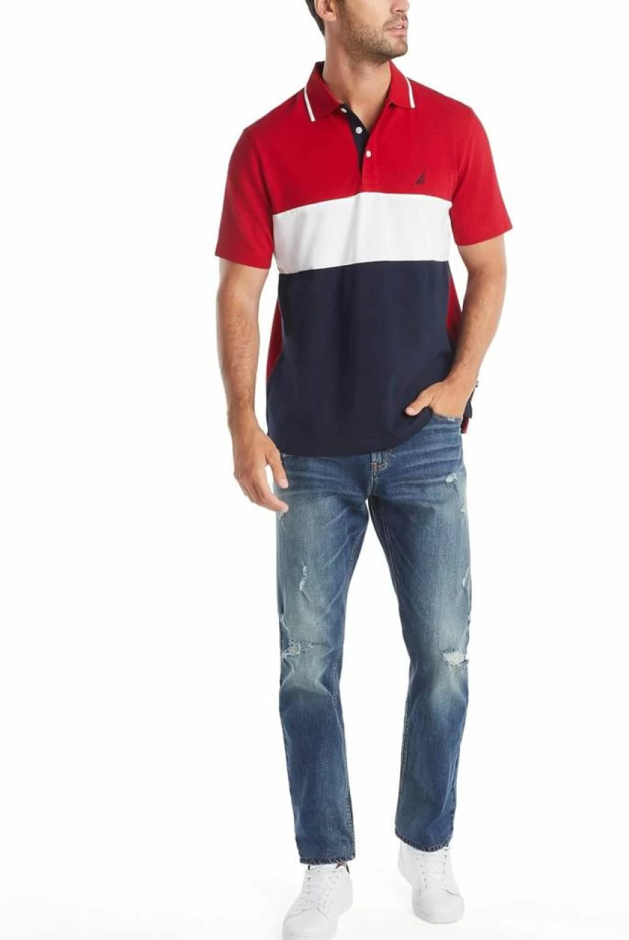 Nautica Men's Color Block Polo Shirt - 100% Cotton Short Sleeve Casual Top for Men