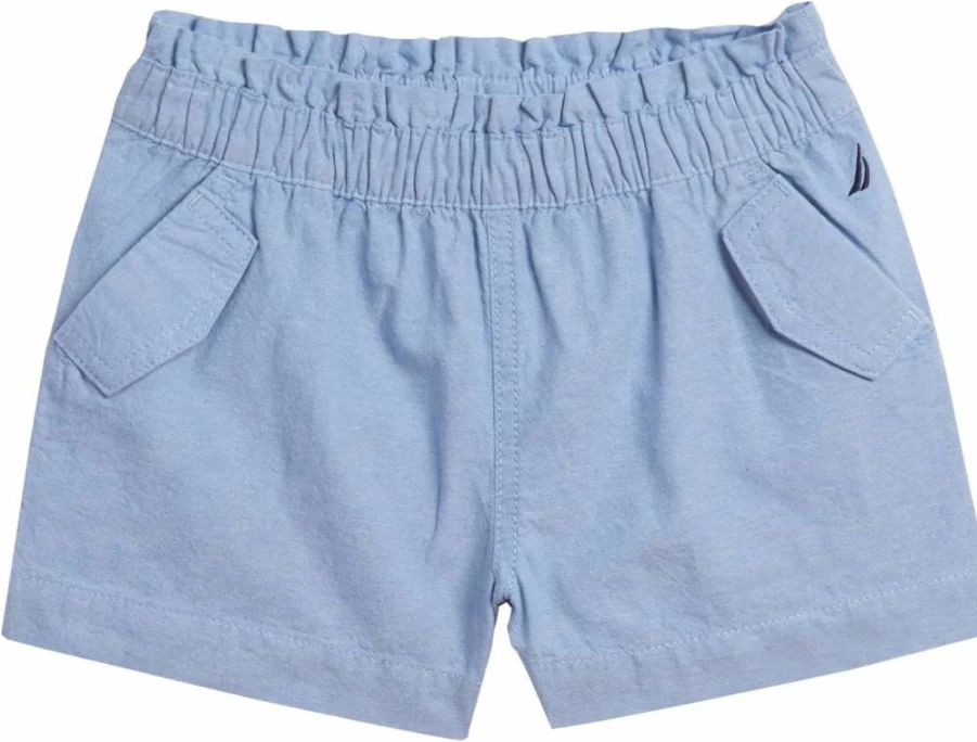 Nautica Girls' Lightweight Cotton Chambray Shorts with Ruffled Waistband & Pockets