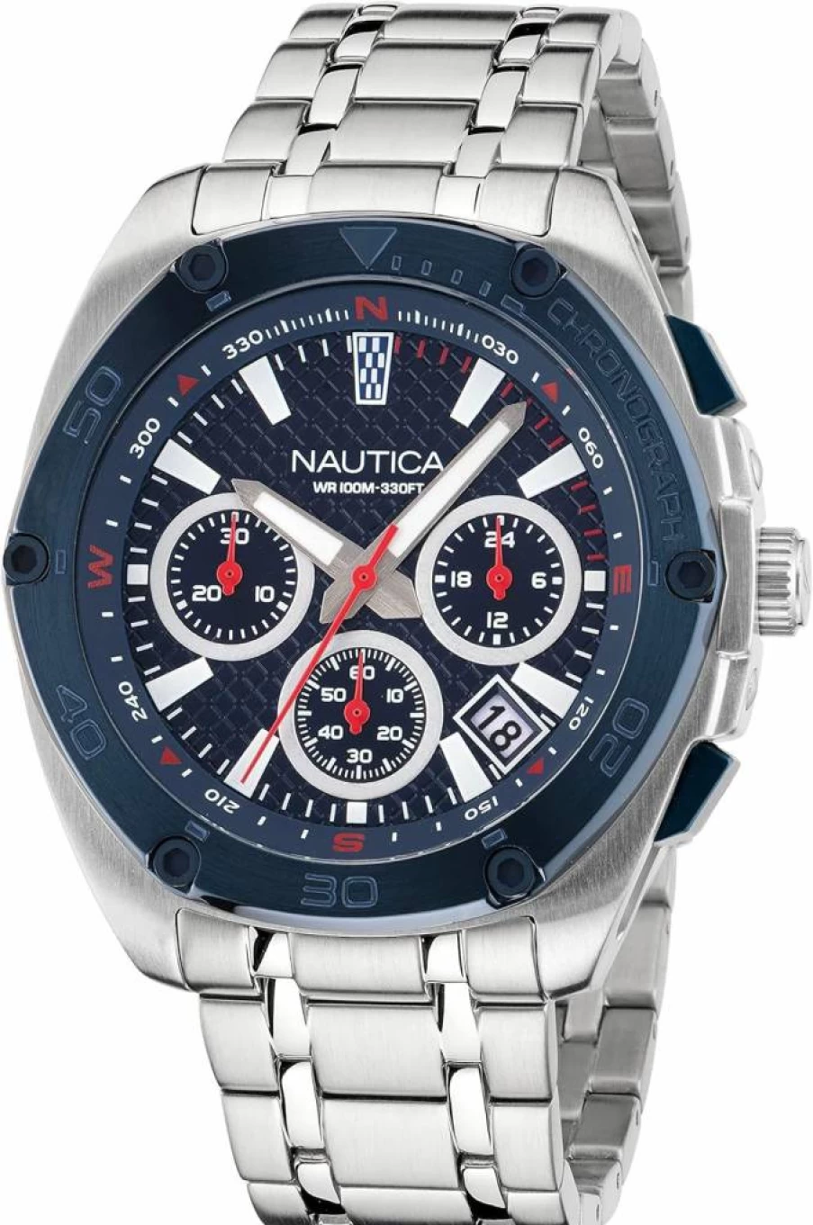 Nautica Men's Tin Can Bay Stainless Steel Bracelet & Blue Silicone Strap Watch - Recycled Material