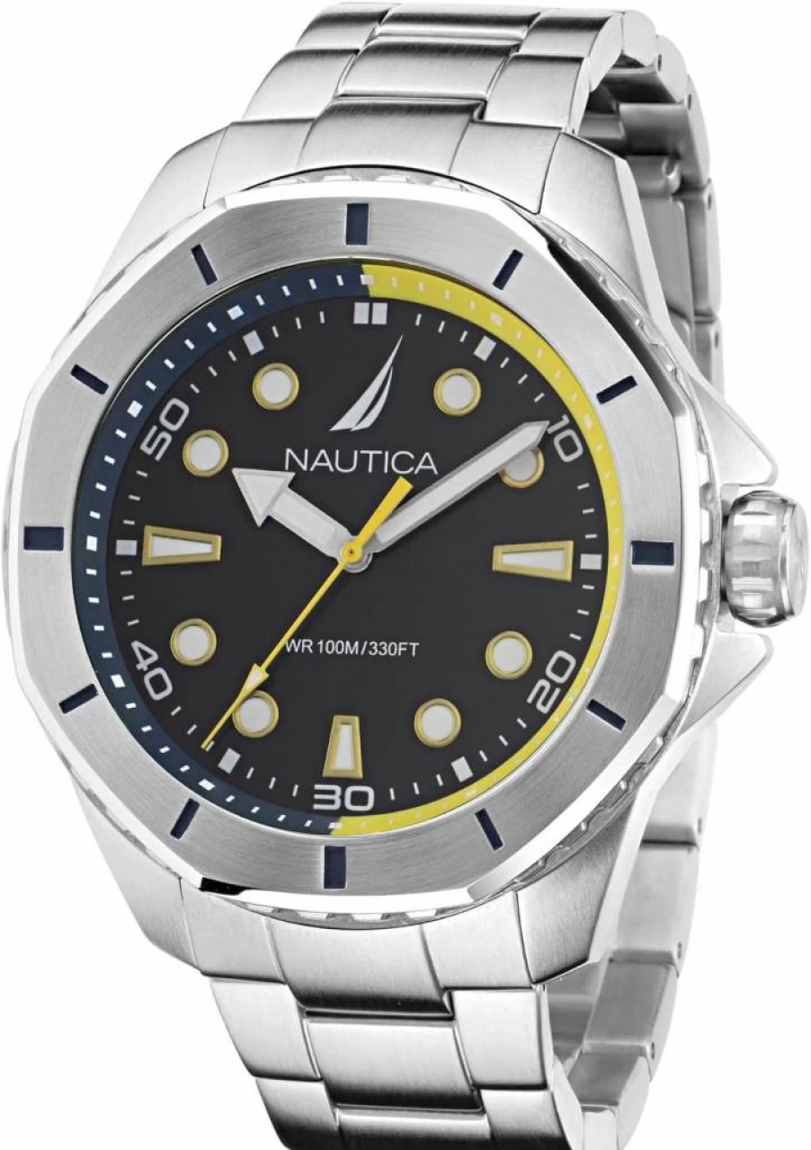 Nautica Men's Koh May Bay Stainless Steel Bracelet Watch - Recycled Material, Water Resistant, Durable Design
