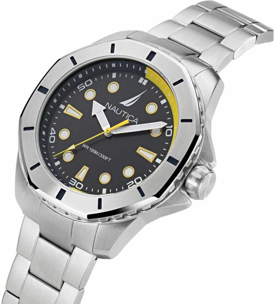 Nautica Men's Koh May Bay Stainless Steel Bracelet Watch - Recycled Material, Water Resistant, Durable Design