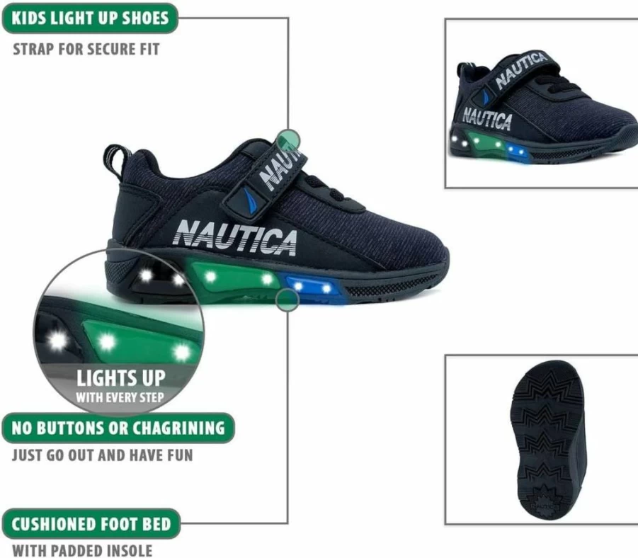 Nautica Kids' Light-Up Sneakers for Boys and Girls | Flashing Athletic Running Shoes with Strap | Toddler & Little Kid Sizes Available