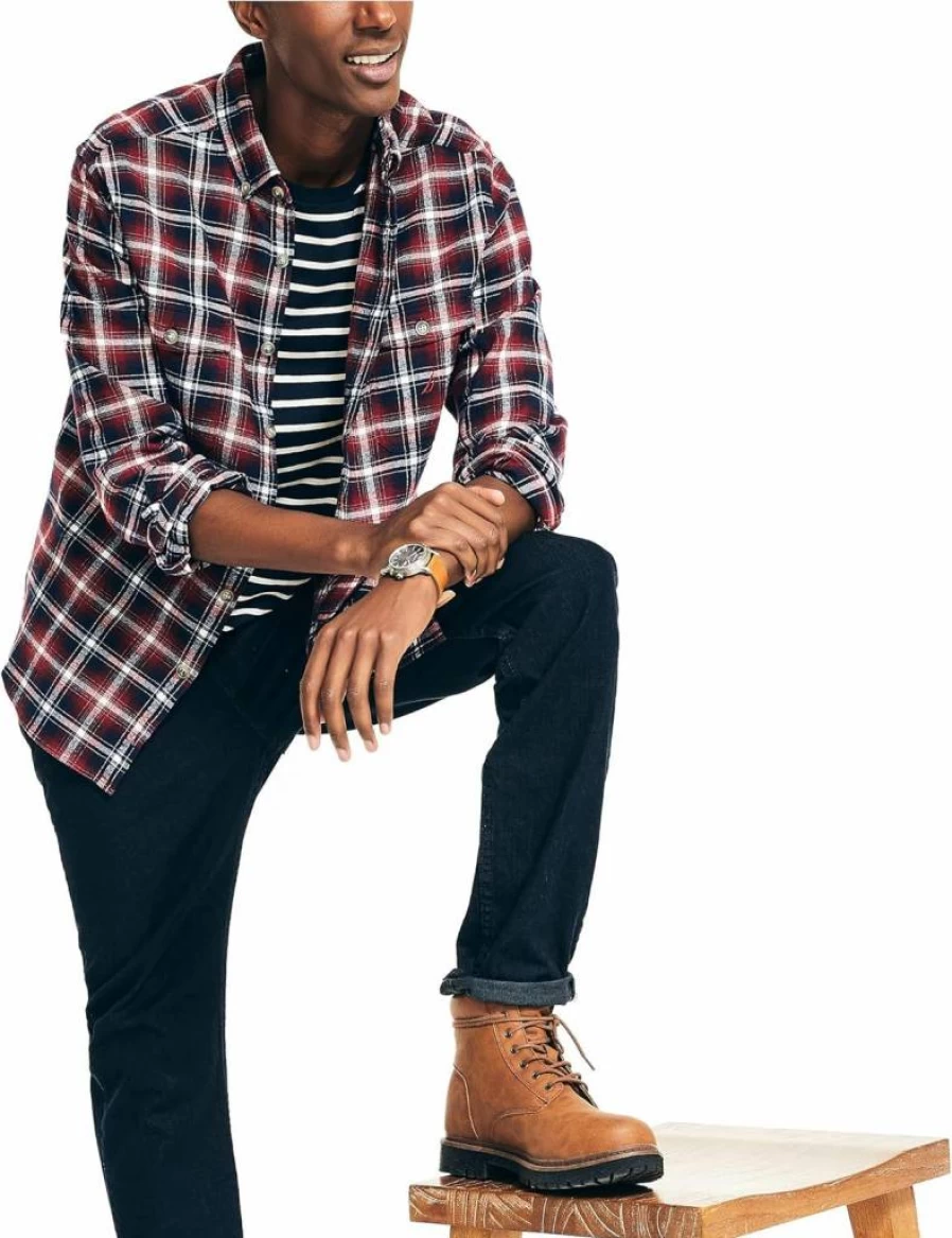 Nautica Men's Sustainable Flannel Plaid Shirt – Eco-Friendly Casual Button-Down for Men