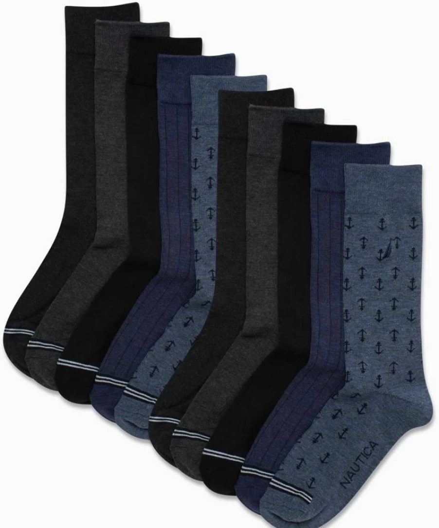 Nautica Men's 10-Pack Breathable Crew-Length Dress Socks for Business & Formal Wear (Sizes 6-12.5) - Stretch Work Socks