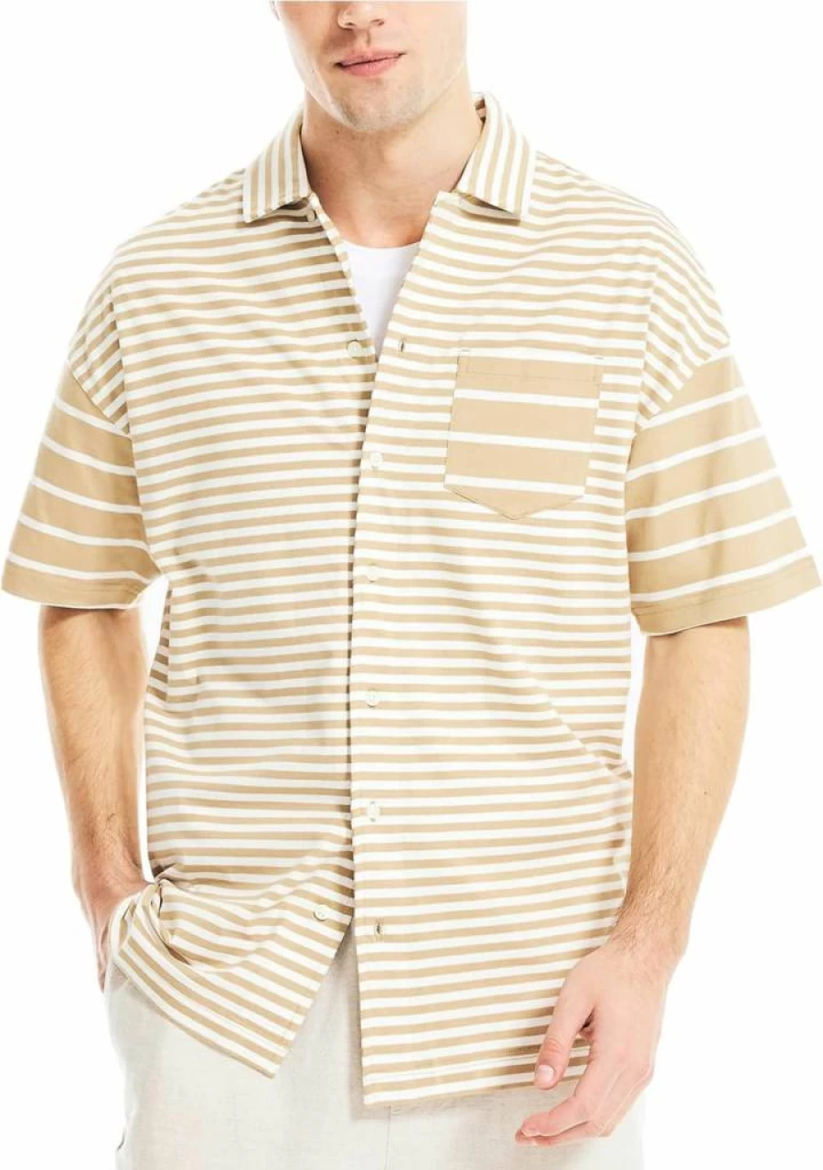 Nautica Men's Classic Striped Short Sleeve Camp Shirt – Casual Summer Button-Down Top