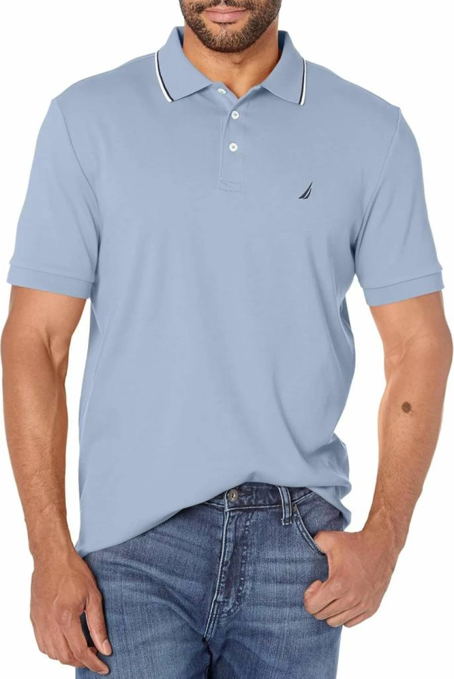 Nautica Men's Classic Fit Short Sleeve Polo Shirt with Dual Tipped Collar for Casual Wear