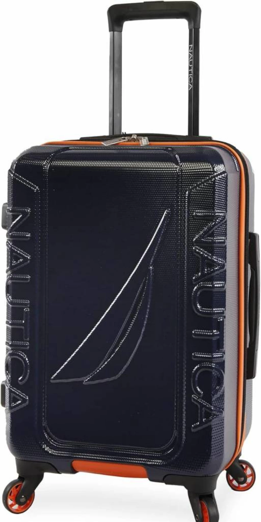 Nautica Birch 21-Inch Carry-On Hardside Spinner Luggage Suitcase in Navy and Orange