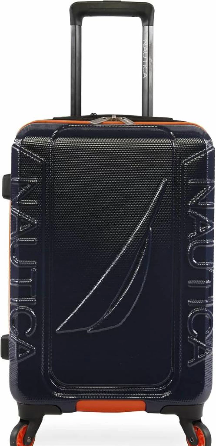 Nautica Birch 21-Inch Carry-On Hardside Spinner Luggage Suitcase in Navy and Orange