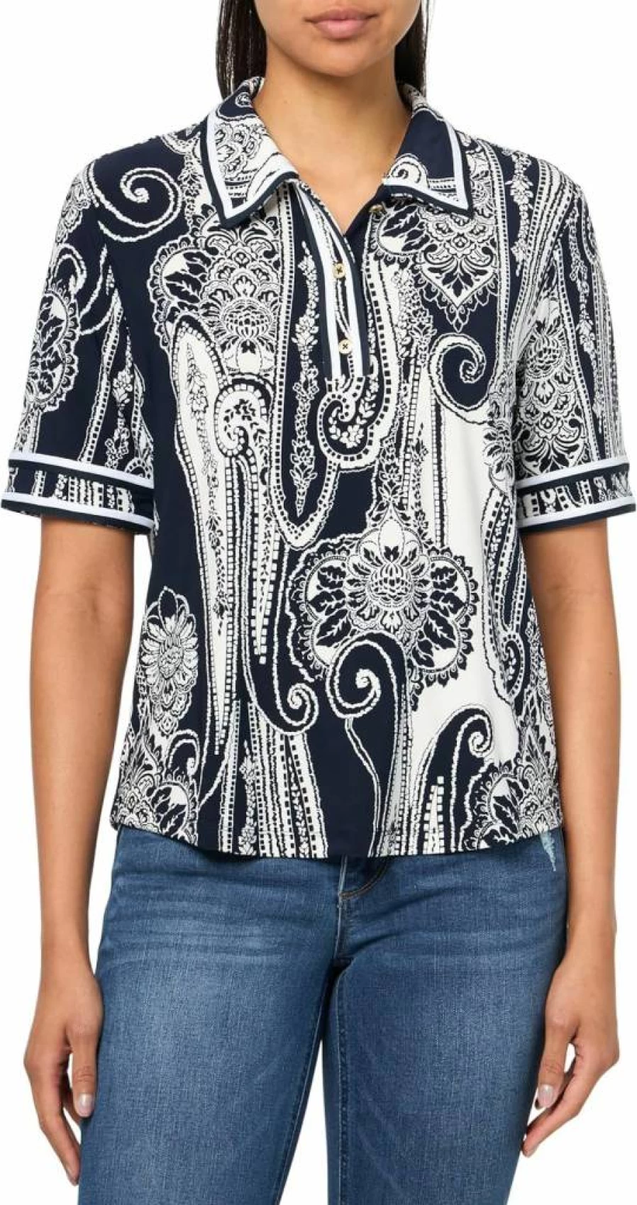 Nautica Women's Short Sleeve Polo Shirt with Paisley Print and Collar Design
