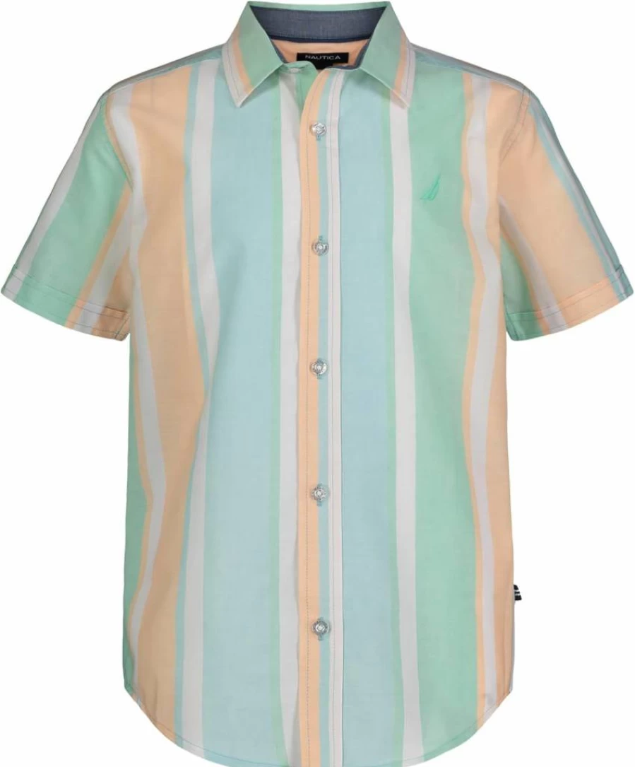 Nautica Boys' Lightweight Breathable Short Sleeve Button-Down Shirt for Comfort & Style