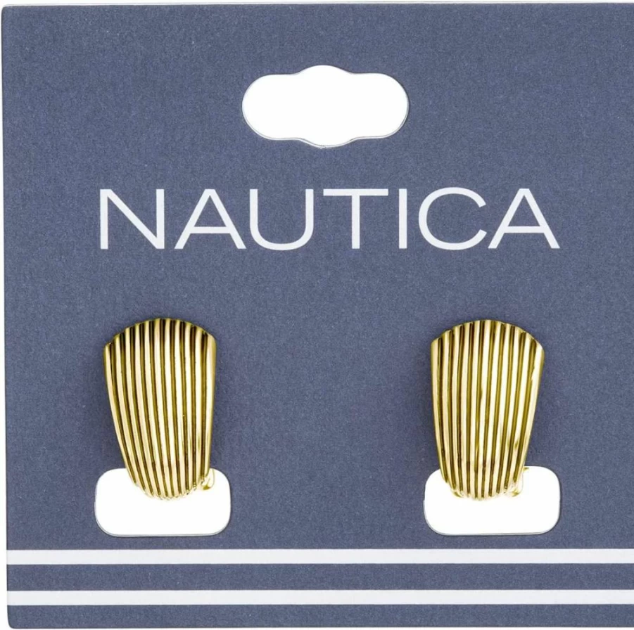 Nautica Women's Clip-On Hoop Earrings - Textured Shell Design for Stylish Look