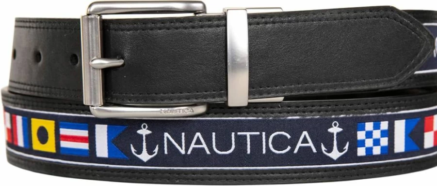 Nautica Men's Reversible Leather Belt with Metal Buckle – 2-in-1 Design for Casual, Business & Dress Wear