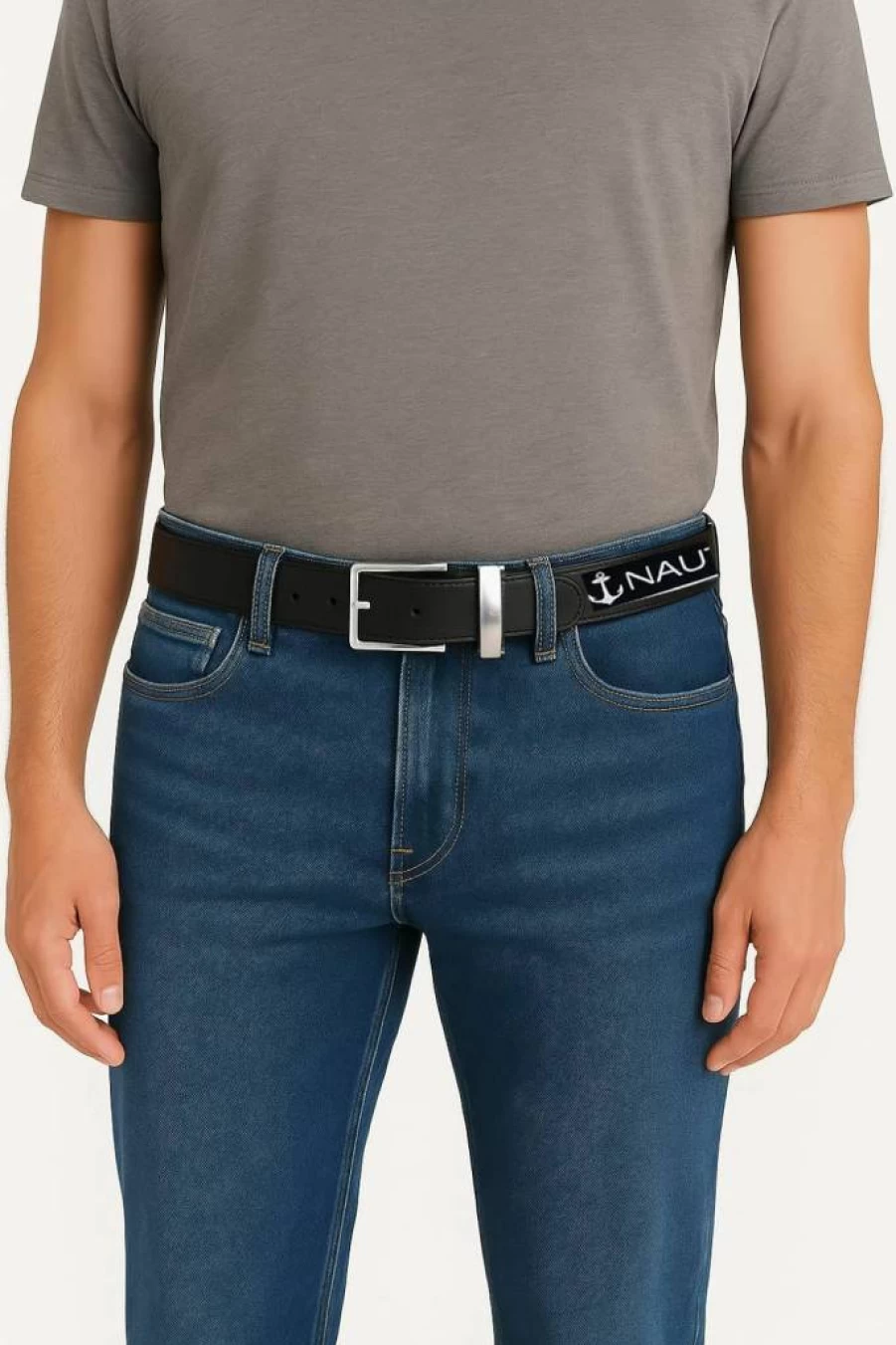 Nautica Men's Reversible Leather Belt with Metal Buckle – 2-in-1 Design for Casual, Business & Dress Wear
