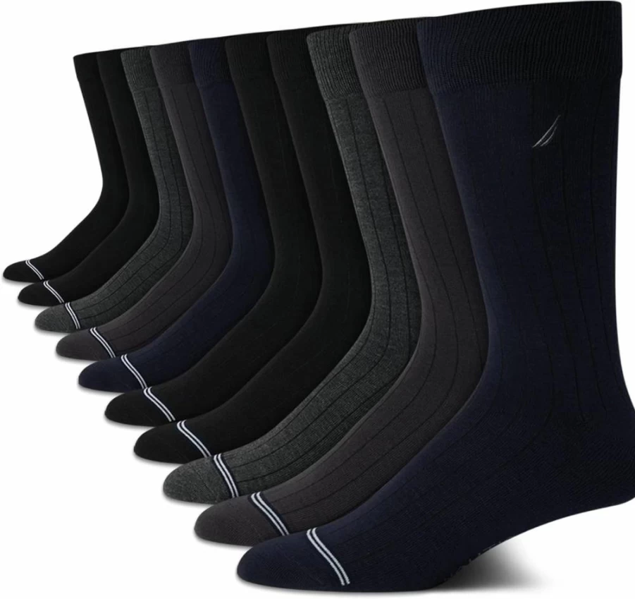 Nautica Men's Dress Socks 10-Pack - Breathable Stretch Crew Socks for Work, Business & Formal Wear - Sizes 6-12.5