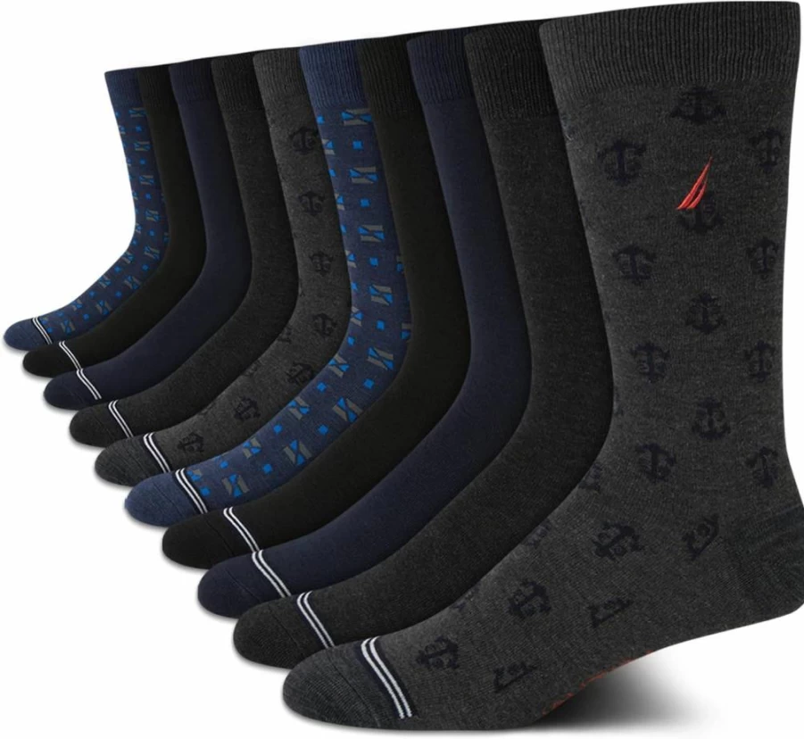 Nautica Men's Dress Socks 10-Pack - Breathable Stretch Crew Socks for Work, Business & Formal Wear - Sizes 6-12.5