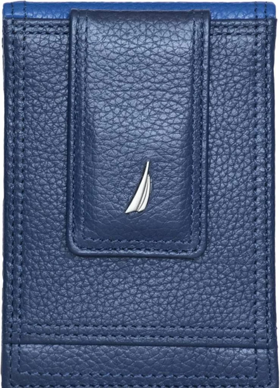 Nautica Men's Genuine Leather Slim RFID Blocking Wallet with ID Window - Minimalist Lightweight Card Holder